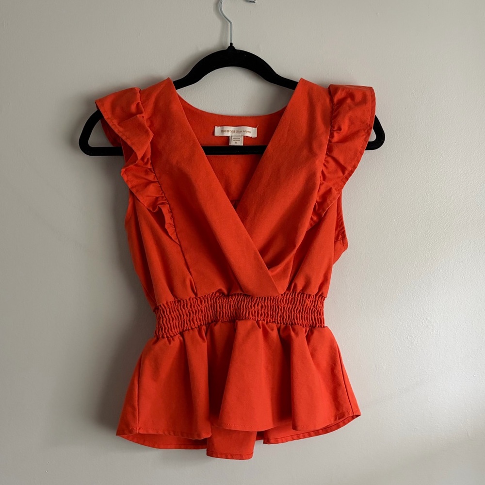 Elegant Ruffled Wrap Blouse in Vibrant Orange